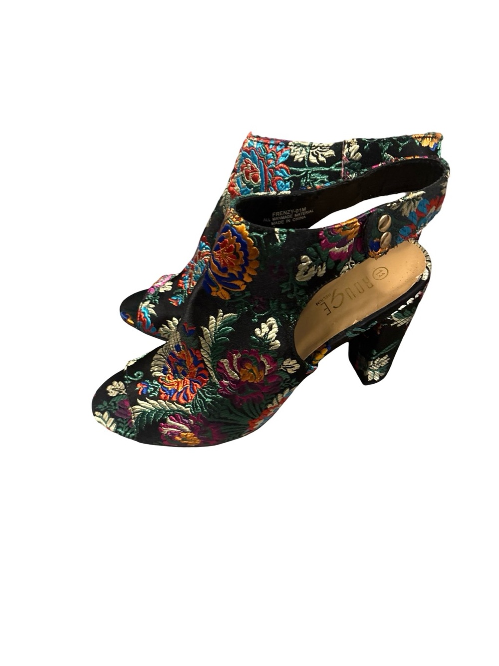 Rouge Helium Multicolor Tapestry Floral Embroidered Slingback Block Heels Sz 11